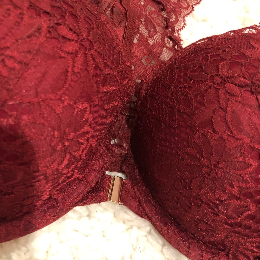 Auden Plunge Coverage Push‎ Up Racerback Bra Floral Lace Berry Red 34D - Picture 8 of 9